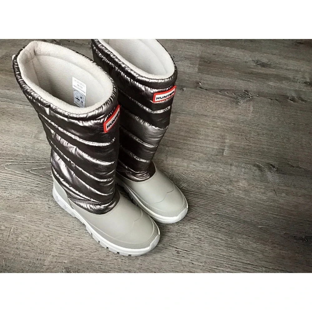 HUNTER METALLIC Tall Womens Size 7 38 Metallic Winter Boots Silver/Hail Grey New